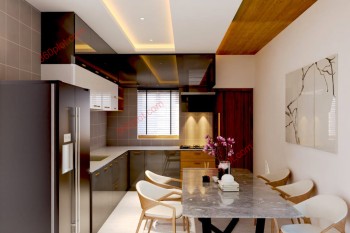 Dining Table + Modular Kitchen + False Ceiling Design Sample 33