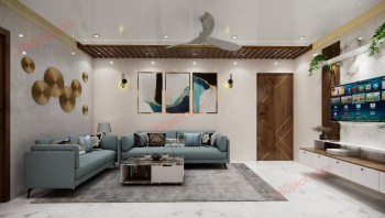 Sofa Design + TV Panel + False Ceiling House Design Sample 36