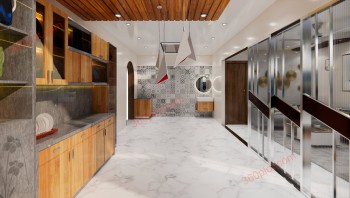 Modular Kitchen + Glass Door + False Ceiling House Design Sample 40