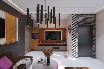 Lift + Hall + Sofa Set + TV Panel House Design Sample 32