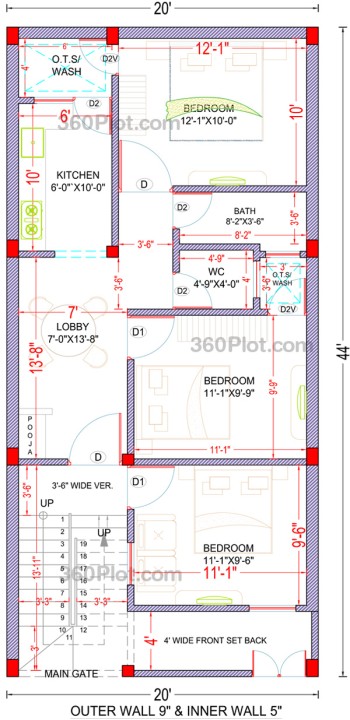 20x44 2d floor plan of ground floor Sample 133