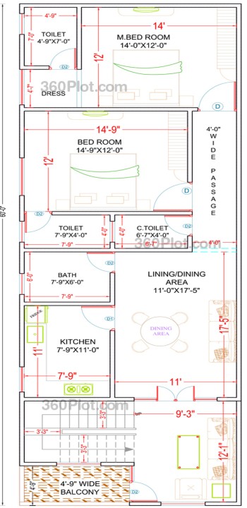 20x60 2d floor plan for first floor Sample 137