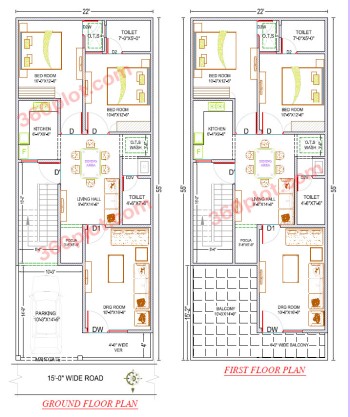 G+1 2D Floor Plan of 22x55 House Plan(1210 sqft) Sample 87