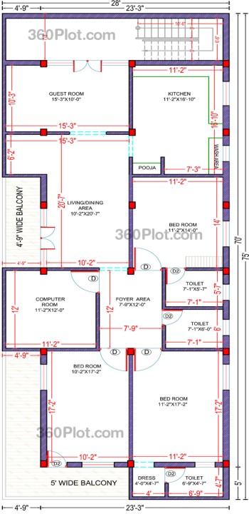28x75 2d floor plan ground floor Sample 140