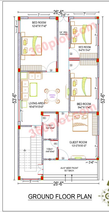 27x54 2D Floor Plan of House Ground Floor (1458 sqft) Sample 90