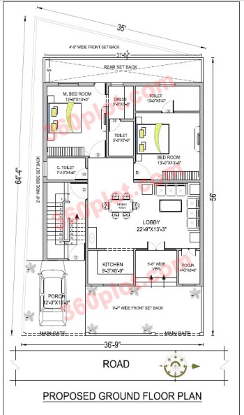 Ground Floor 2D Floor Plan of 56x35 floor plan sample-93