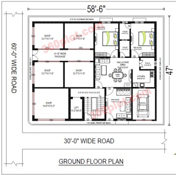 House + Shop Ground Floor 2D Floor Plan of 59x47 sample-94