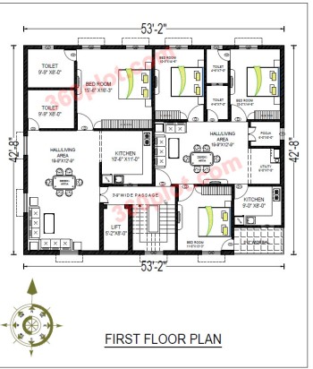 53x43 2D Floor Plan of House First Floor (2279 sqft) Sample 94