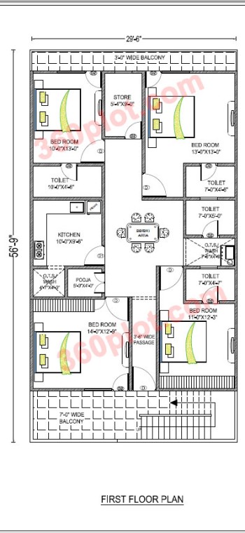 30x57 2D Floor Plan of House Ground Floor (1710 sqft) Sample 96