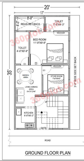 Ground Floor 2D Floor Plan of 20x35 floor plan (700sqft) sample-86