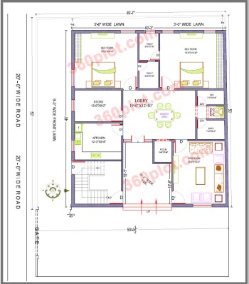 50x46 2D Floor Plan of House First Floor (2300 sqft) Sample 100