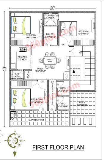 30x40 2D Floor Plan of House First Floor (1200 sqft) Sample 87