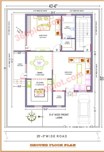 44x55 2D Floor Plan of House Ground Floor (2420 sqft) Sample 88