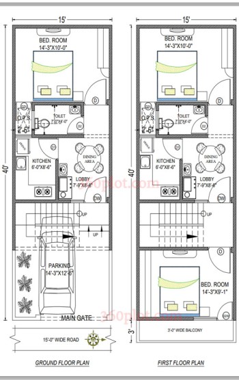 40x15 3 Bedroom 2 Floor House Plan