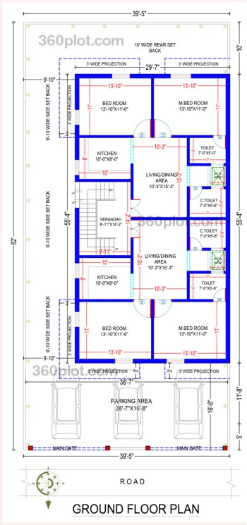 39x55 2d floor plan ground floor Sample 145