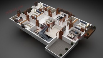 3D floor plan of 4BHK house Sample 62